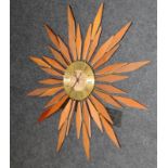 Vintage Seth Thomas wooden starburst quartz wall clock. 84cms across