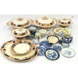 Mixed chinaware to include Booths and Blue/White willow pattern pieces some by Royal Doulton.