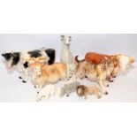 Collection of Melba Ware animal figurines to include a large Hereford Bull, cow, goats, and a