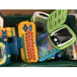 Box of various kiddie electronic toys to include Leap Frog - Pjmasks - Bop It Extreme 2 etc.
