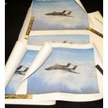 A large collection of large prints of historic aircraft, mostly numbered and signed by the