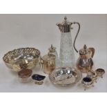 Box mixed silver plate to include a Glass Claret decanter with plated top