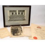 Ephemera relating to Raymond G James to include WWI Regimental photograph, Certificate for being