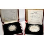 Royal Mint Silver Proof coins from 1996 to include £2 and £5 Crown. Both boxed with certificates