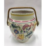 Poole Pottery shape 264 OL pattern large pail with wicker handle 11.2"" high (firing flaws)