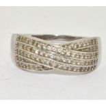 A 925 silver DQ CZ crossover ring Size T