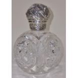 Cut crystal glass hobnail perfume/scent bottle with silver lid hallmarked London 1888 15cm tall.