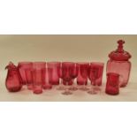Collection of cranberry coloured glassware (18).