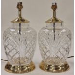 Unmarked Waterford Crystal pair of quality table lamps each 38cm tall.