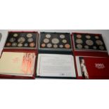 Royal Mint Proof Struck Coin sets for 1997, 1998 and 2001, all containing 10 coins. All in