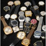 A collection of mostly mechanical vintage gents watches offered untested for spares/repair