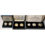 Royal Mint Sterling Silver coin sets. 1992 old 10 pence and new 10 pence, 1993 3 coin set and 1997