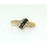 9ct gold ladies designer Diamond and sapphire ring size M