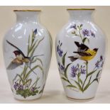 Pair large bulbous vases by Franklin ""The Meadowland Birds"" and ""The Goldfinch in Autumn"" 30cm t