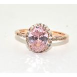 Rose gold/925 silver pink CZ halo cluster ring Size O