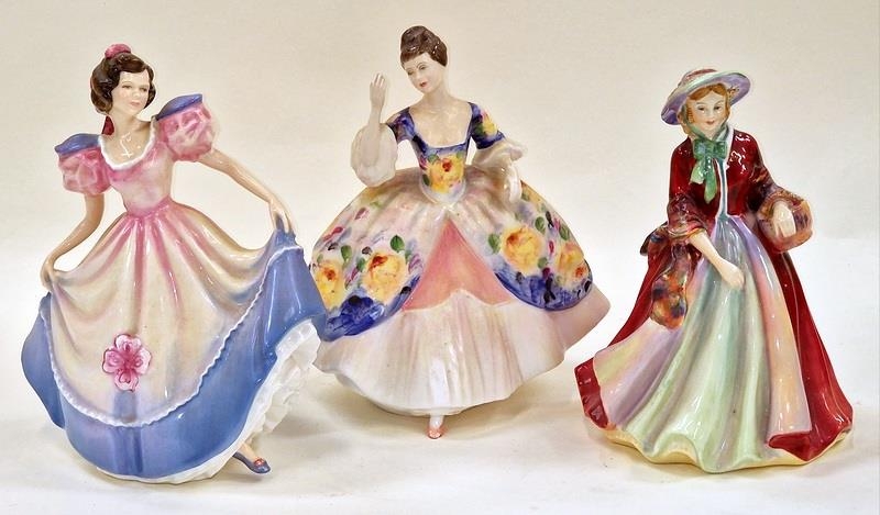 Royal Doulton vintage figurines Christine HN2792, Angela HN3491, and a Paragon Lady Mariln