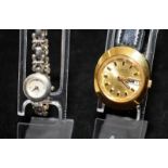 Vintage Limit automatic gents 25 jewels watch with faceted glass, seen working c/w a ladies quartz