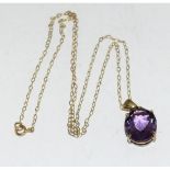 9ct gold ladies Amethyst pendant necklace