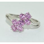 9ct white gold ladies Pink Tourmaline twist ring size R