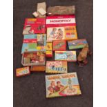 Large quantity mixed vintage board games and other vintage toys.