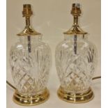 Unmarked Waterford Crystal pair of quality table lamps each 31cm tall.