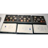 Royal Mint Proof Struck Coin sets for 1994 (8 coins), 1995 (8 coins) and 1996 (10 coins). All in