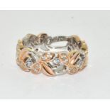 Fiorelli rose gold on 925 silver CZ Foliage ring Size M