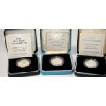 Royal Mint Silver Proof £2 coins. 1994 and two designs for 1995. All boxed with certificates