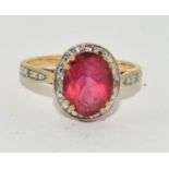 9ct gold ladies Ruby halo design statement ring size L