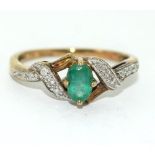 9ct gold ladies Diamond and Emerald ring size O