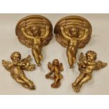 Gilt wall sconces and decorations in the form of ""Cherubs"" (5)