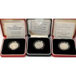 Royal Mint Silver Proof piedfort £2 coins, 1994, 1995 and 1996. All double thickness silver coins.