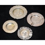 A small collection of silver ash/pin trays. 4 in lot