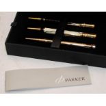 Quality Parker Duofold ballpoint pen gift set of three pens to include a pearl and black