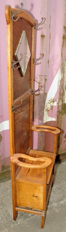 Vintage Oak mirror back hall stand with box seat and lift lid and coat hooks 180x75x35cm - Image 3 of 3