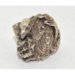 Eagle with skull silver ring Size Q