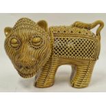 Large glazed pottery ornament of a lion 40cm in length.