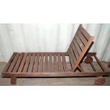 Cruise liner design wooden sun lounger with adjustable backs and wheels to the back 35x185x65cm