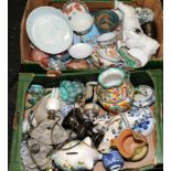 Quantity of ceramics including Oriental and Delft ware c/w other collectibles in two boxes