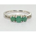 Emerald 3 stone silver ring size U