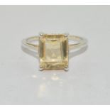 Emerald cut citrine 925 silver ring Size N 1/2.