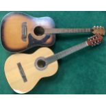 Acoustic guitars x 2 which are both six string.