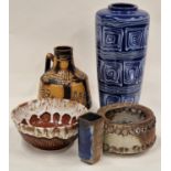 Collection of pottery to include a blue patterned vase and some in the West German style (5).