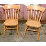 2 x Elm slat back kitchen chairs on turned supports