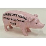 Cast advertising sign in the shape of a pig "Harrisons Hams"