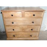 Mahogany stripped chest of draws 2/3 with turned handles 110x120x50cm