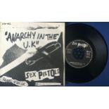 THE SEX PISTOLS 7” VINYL “ANARCHY IN THE U.K.”. This is an original. French import from 1977 on