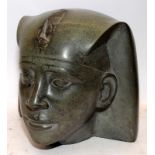 Large bust of an Egyptian Pharoah fashioned from polished granite or basalt. Approx 26cms tall, very