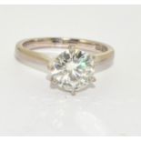 18ct white gold ring set with moissanite (diamond) approx 2.00ct, 4.4g, Size M