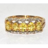 9ct gold ladies Citron and diamond ring size N